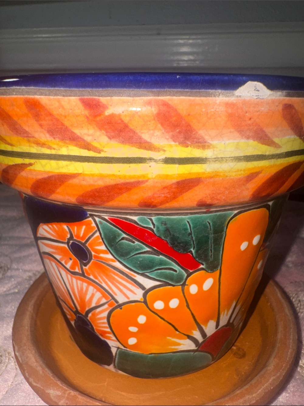 Hand-Painted Orange Floral Talavera Ceramic Planter - Picture 7 of 10